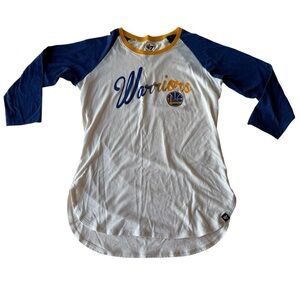 Women’s Warriors 3/4 Sleeve Shirt - Blue, White, and Gold Sz Small Cotton Blend